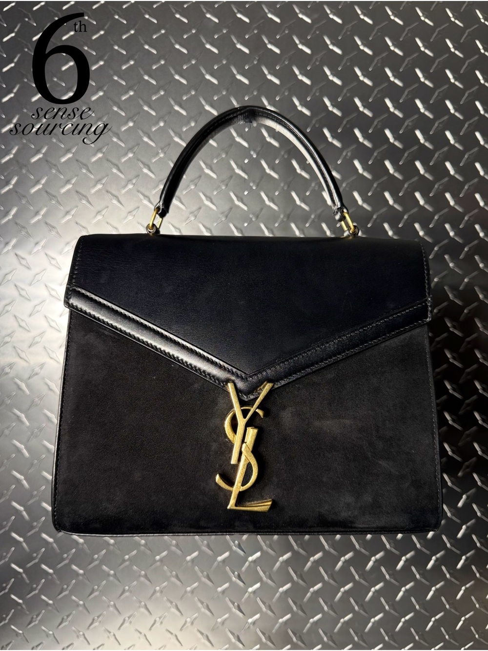 Saint Laurent YSL Leather & Suede Medium Cassandra Top Handle in Black